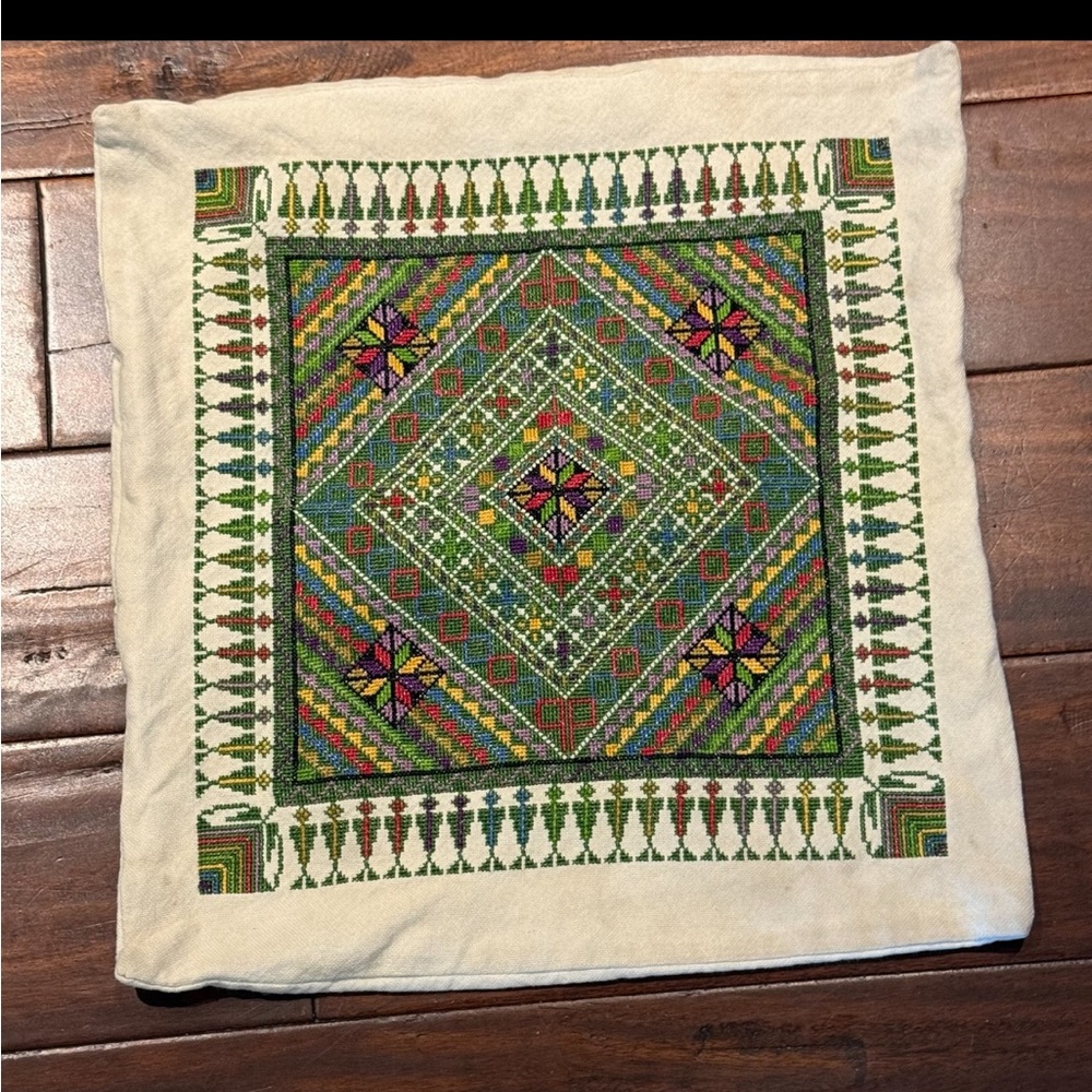 Artisan needlework Palestine green mosiac pillow cover 16”
